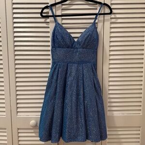 B. Darlin Blue Juniors' Glitter-Knit Skater Party Dress